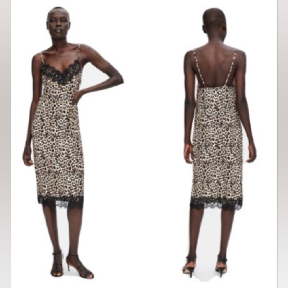 Zara Leopard Animal Print Slip Pin Up Midi Dress XL